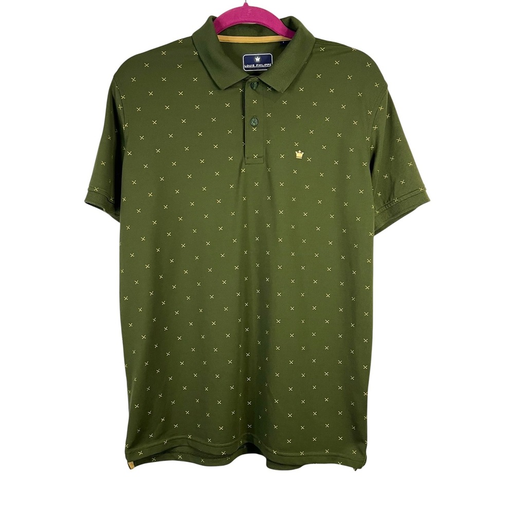 Louis Philippe Golf Leisure Men's Olive Green/Gold Polo Shirt - Size Large